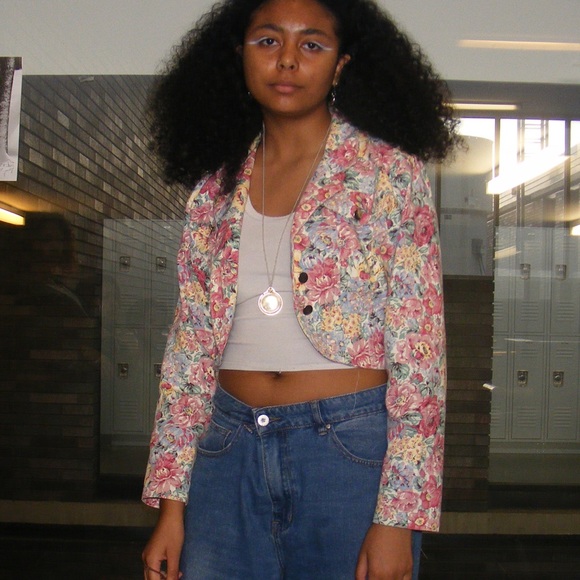 floral pink short 80s denim rampage jean jacket - Picture 4 of 4